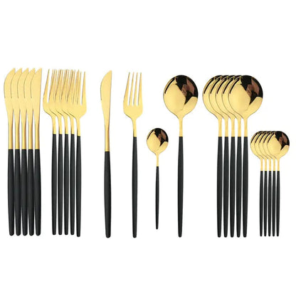 24-piece Stainless Steel Cutlery Set – Aurinox-Black Gold-State of Style