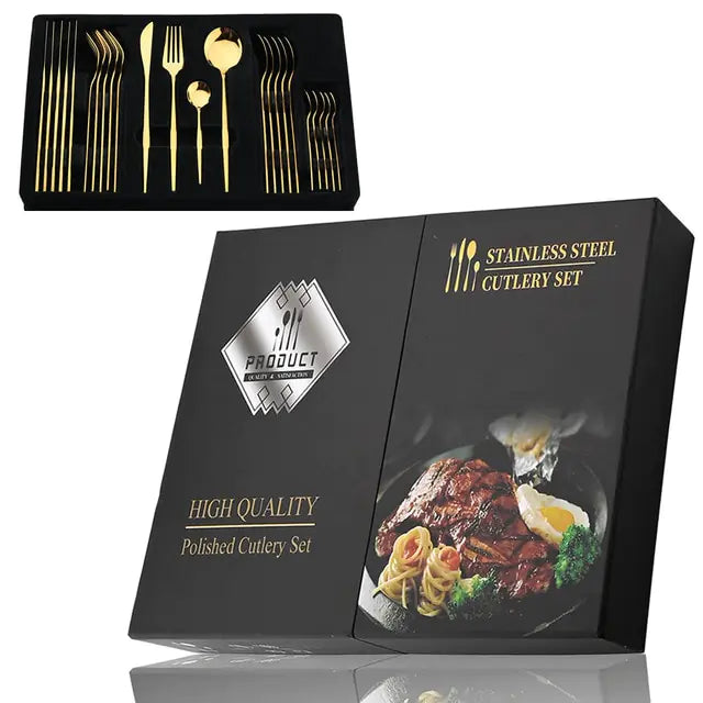24-piece Stainless Steel Cutlery Set – Aurinox-Gold 24-Piece with Gift Box-State of Style