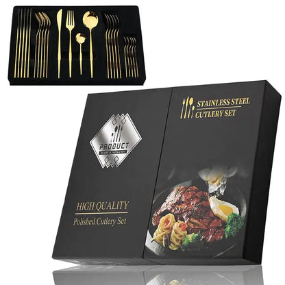 24-piece Stainless Steel Cutlery Set – Aurinox-Gold 24-Piece with Gift Box-State of Style