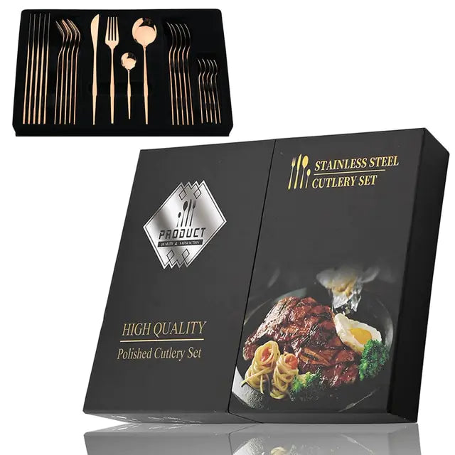 24-piece Stainless Steel Cutlery Set – Aurinox-Rose Gold 24-Piece Set with Gift Box-State of Style