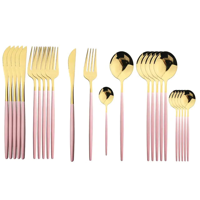 24-piece Stainless Steel Cutlery Set – Aurinox-Rose Gold-State of Style