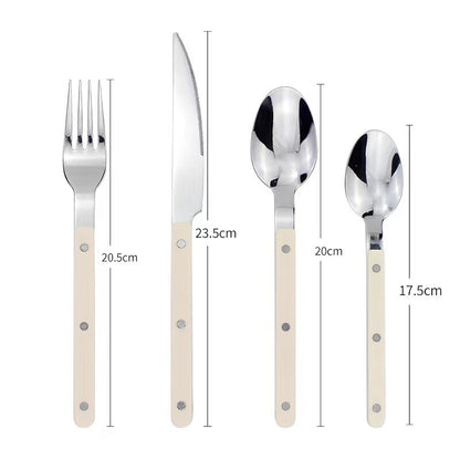 24-Piece Stainless Steel Cutlery Set with Engraved Design – BistroLine-Black-State of Style