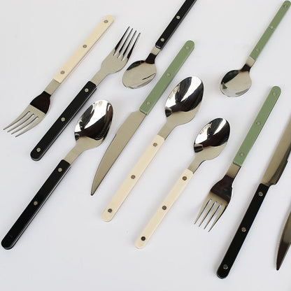 24-Piece Stainless Steel Cutlery Set with Engraved Design – BistroLine-Black-State of Style