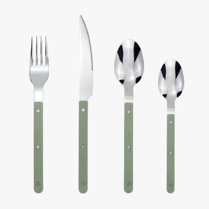 24-Piece Stainless Steel Cutlery Set with Engraved Design – BistroLine-Green-State of Style