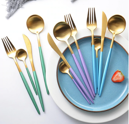 24-Piece Stainless Steel Gold-Silver Luxury Cutlery - RoyalGlow-Black-State of Style