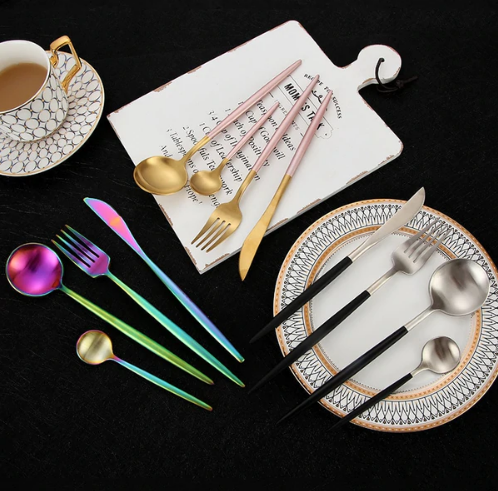 24-Piece Stainless Steel Gold-Silver Luxury Cutlery - RoyalGlow-Black-State of Style
