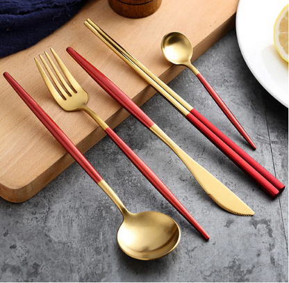 24-Piece Stainless Steel Gold-Silver Luxury Cutlery - RoyalGlow-Black-State of Style