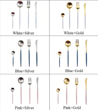 24-Piece Stainless Steel Gold-Silver Luxury Cutlery - RoyalGlow-Black-State of Style