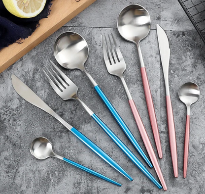 24-Piece Stainless Steel Gold-Silver Luxury Cutlery - RoyalGlow-Black-State of Style