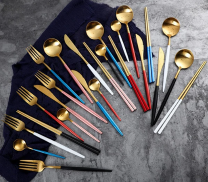 24-Piece Stainless Steel Gold-Silver Luxury Cutlery - RoyalGlow-Black-State of Style