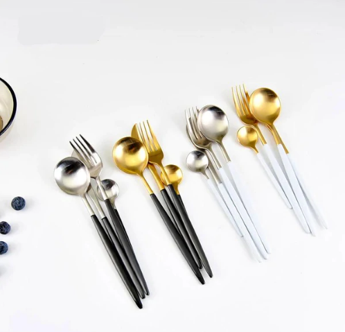 24-Piece Stainless Steel Gold-Silver Luxury Cutlery - RoyalGlow-Black-State of Style