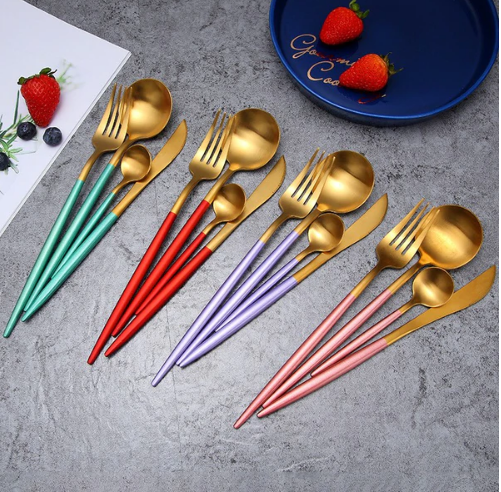 24-Piece Stainless Steel Gold-Silver Luxury Cutlery - RoyalGlow-Black-State of Style