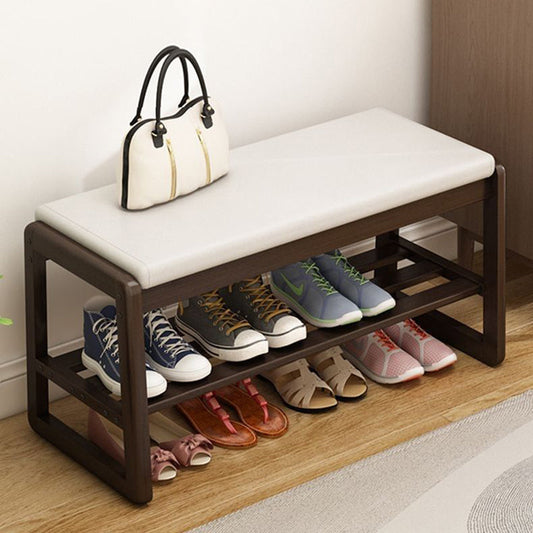 Shoe Bench with Shelf Solid Wood