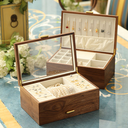 Walnut Jewelry Box with Sliding Drawers