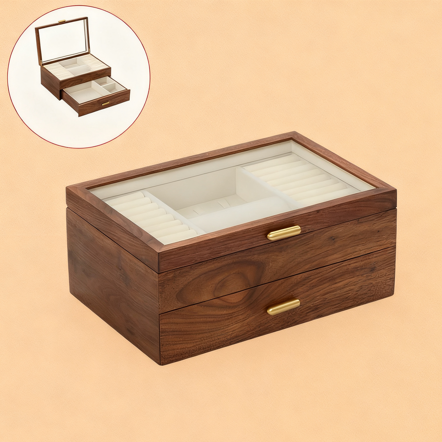 Walnut Jewelry Box with Sliding Drawers