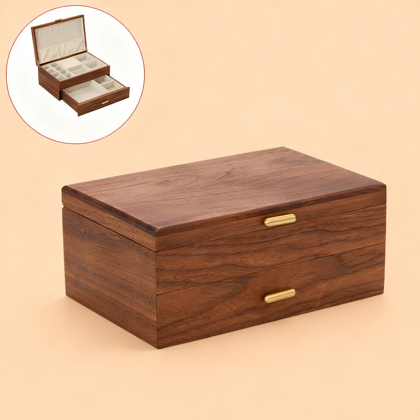 Walnut Jewelry Box with Sliding Drawers