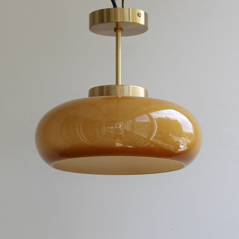 Brass Frame Yellow Glass Semi-Flush Ceiling Light