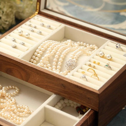 Walnut Jewelry Box with Sliding Drawers