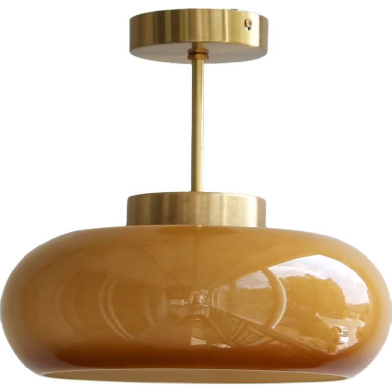 Brass Frame Yellow Glass Semi-Flush Ceiling Light