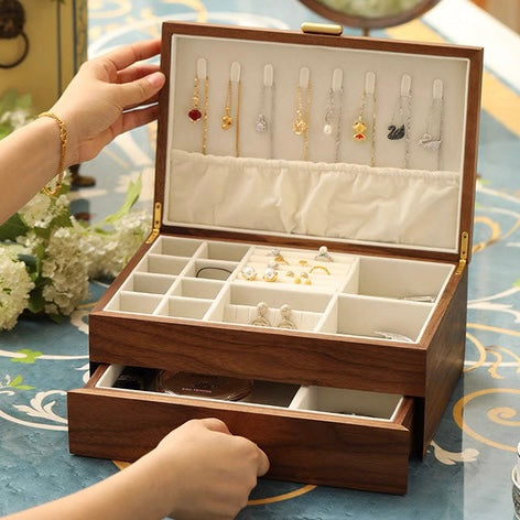 Walnut Jewelry Box with Sliding Drawers