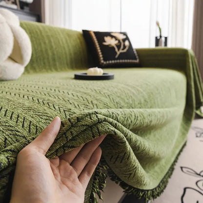 Herringbone Tassel Couch Cover | Chenille Sofa Bedding