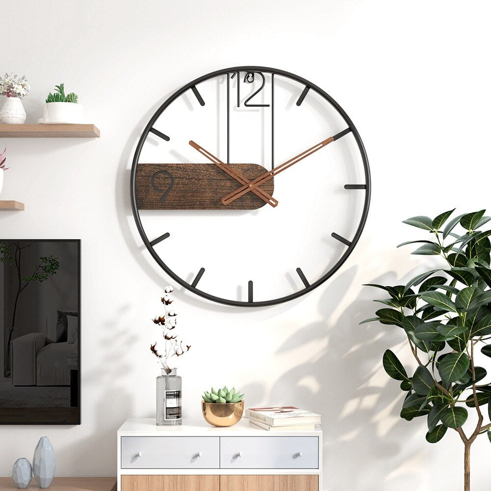 Walnut Wood Wall Clock | Modern Stainless Steel Frame