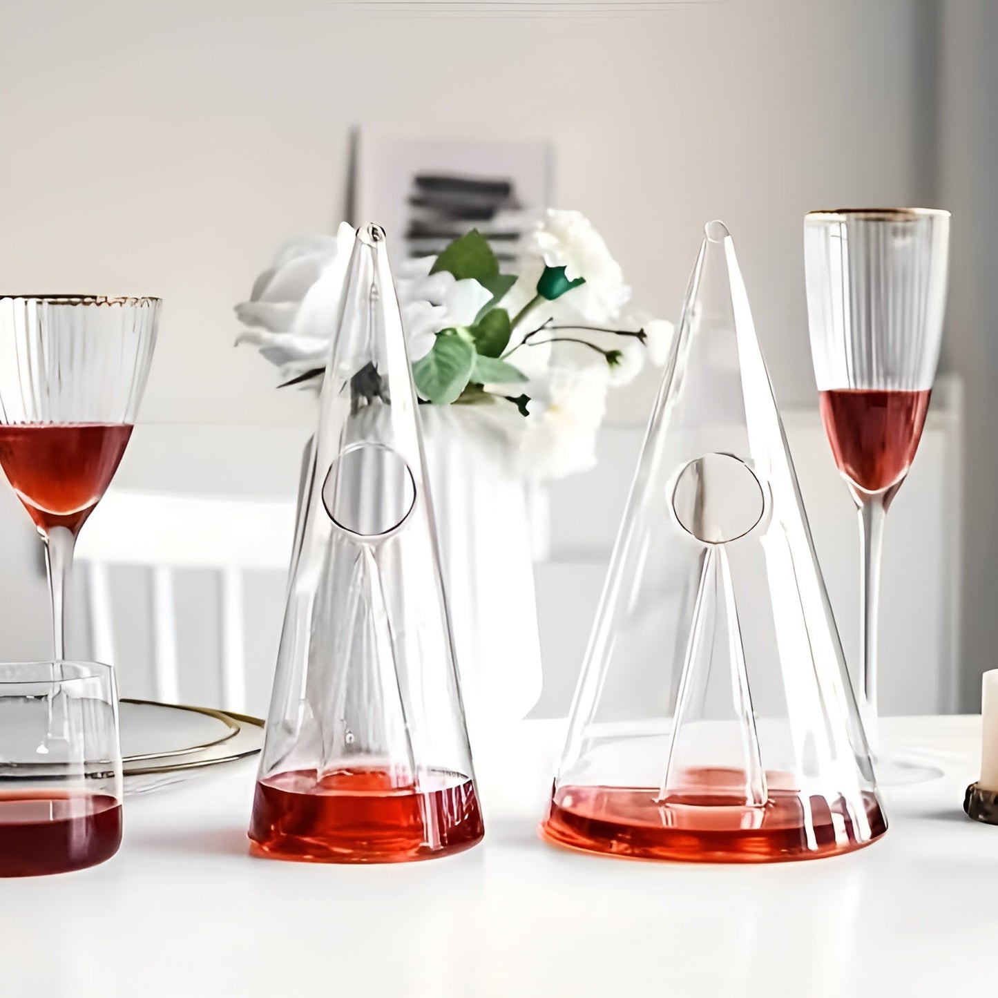 Aerating Red Wine Decanter | Glass Carafe with Stylish Waterfall Top