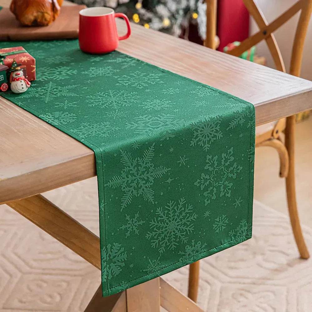 Green Christmas Table Runner | Dark Patterned Fabric