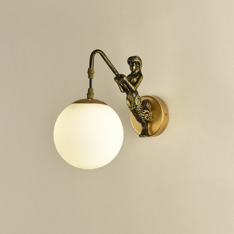 Vintage Wall Sconce | Rustic Metal Arm with Glass Orb