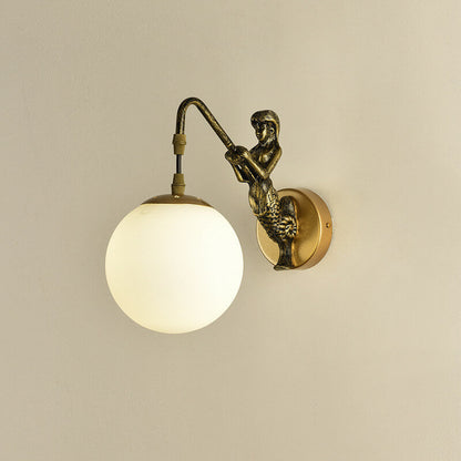 Vintage Wall Sconce | Rustic Metal Arm with Glass Orb