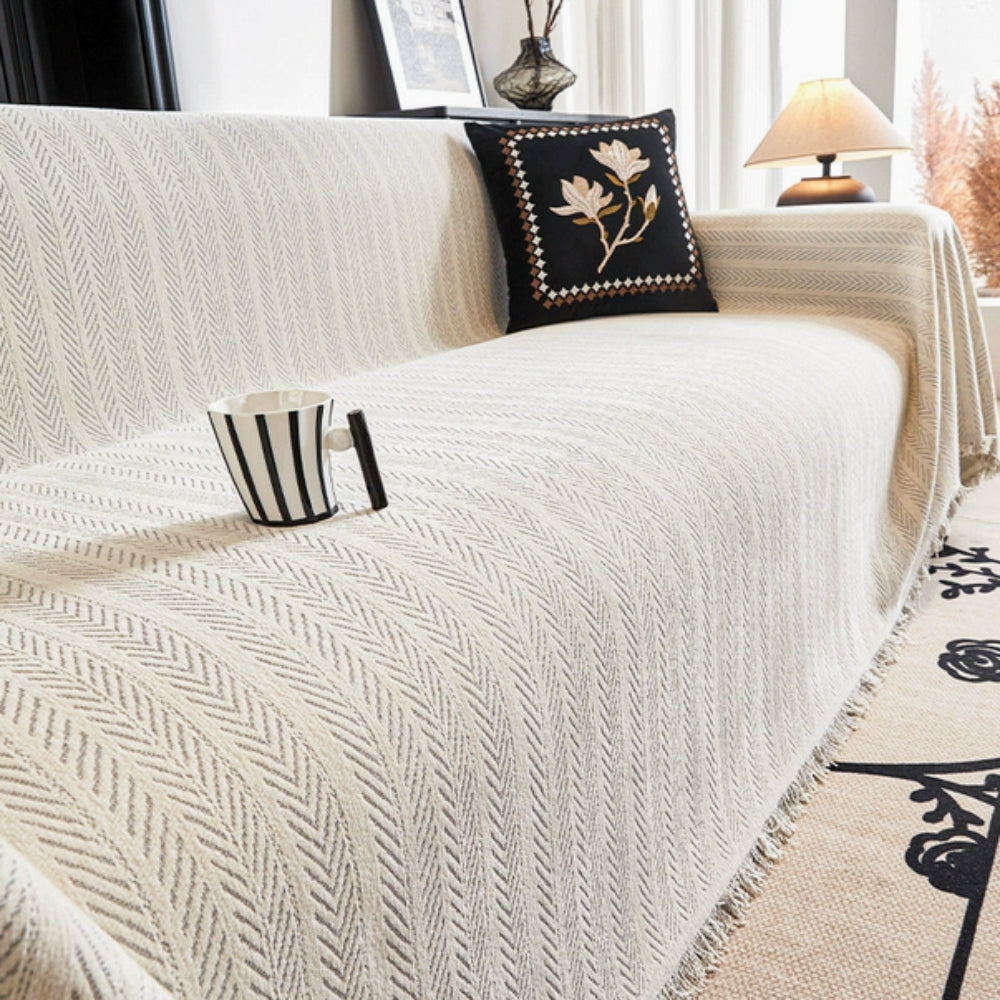 Herringbone Tassel Couch Cover | Chenille Sofa Bedding