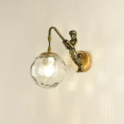 Vintage Wall Sconce | Rustic Metal Arm with Glass Orb