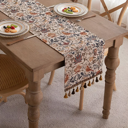 Vintage Floral Table Runner | Bird Pattern