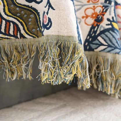 Rustic Artistic Throw Blanket | Woven Floral Pattern