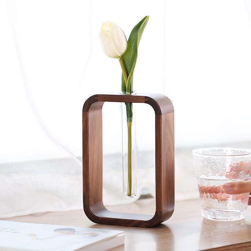 Wood Frame Glass Plant Vase