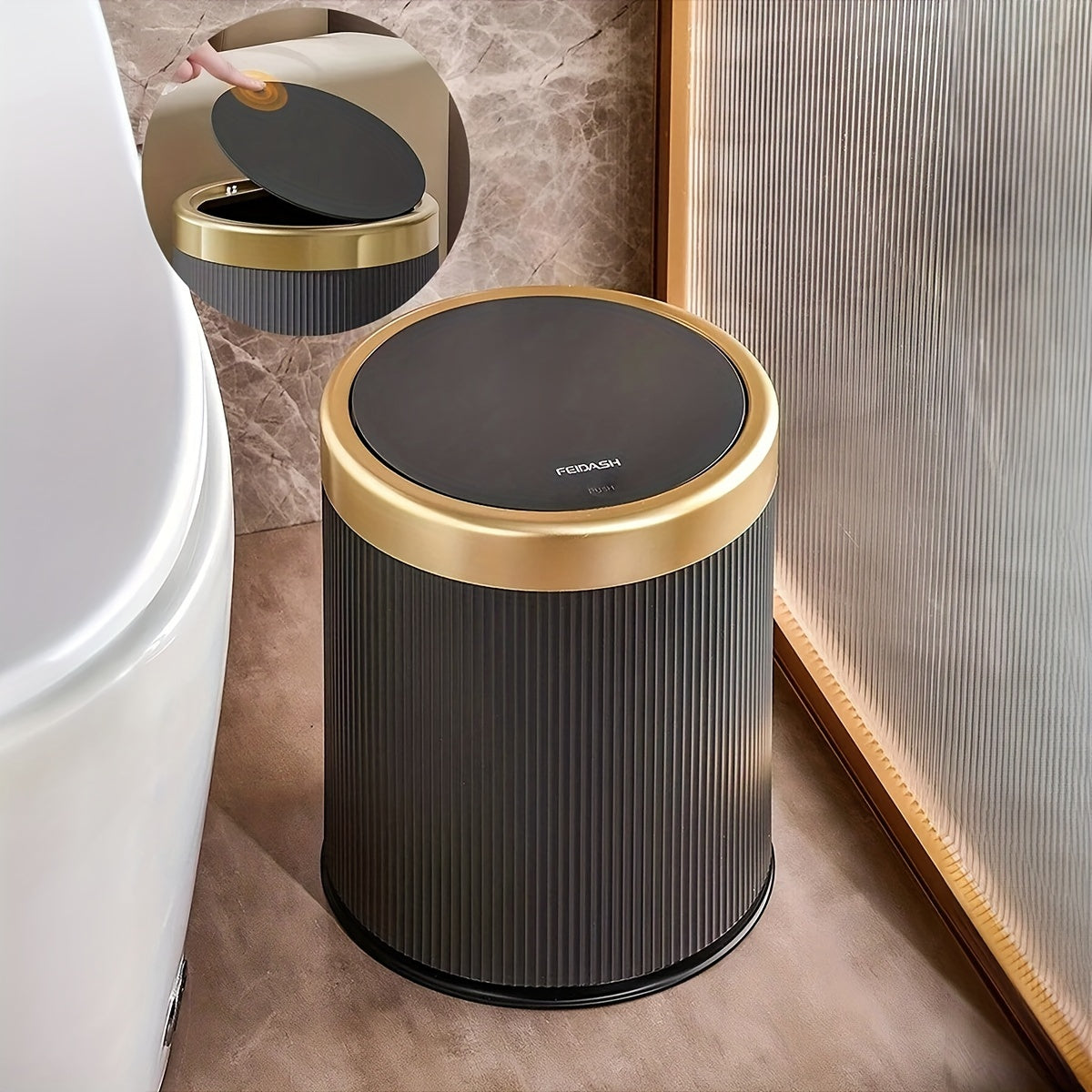 Oval Press Top Trash Can with Dual Inner Bucket