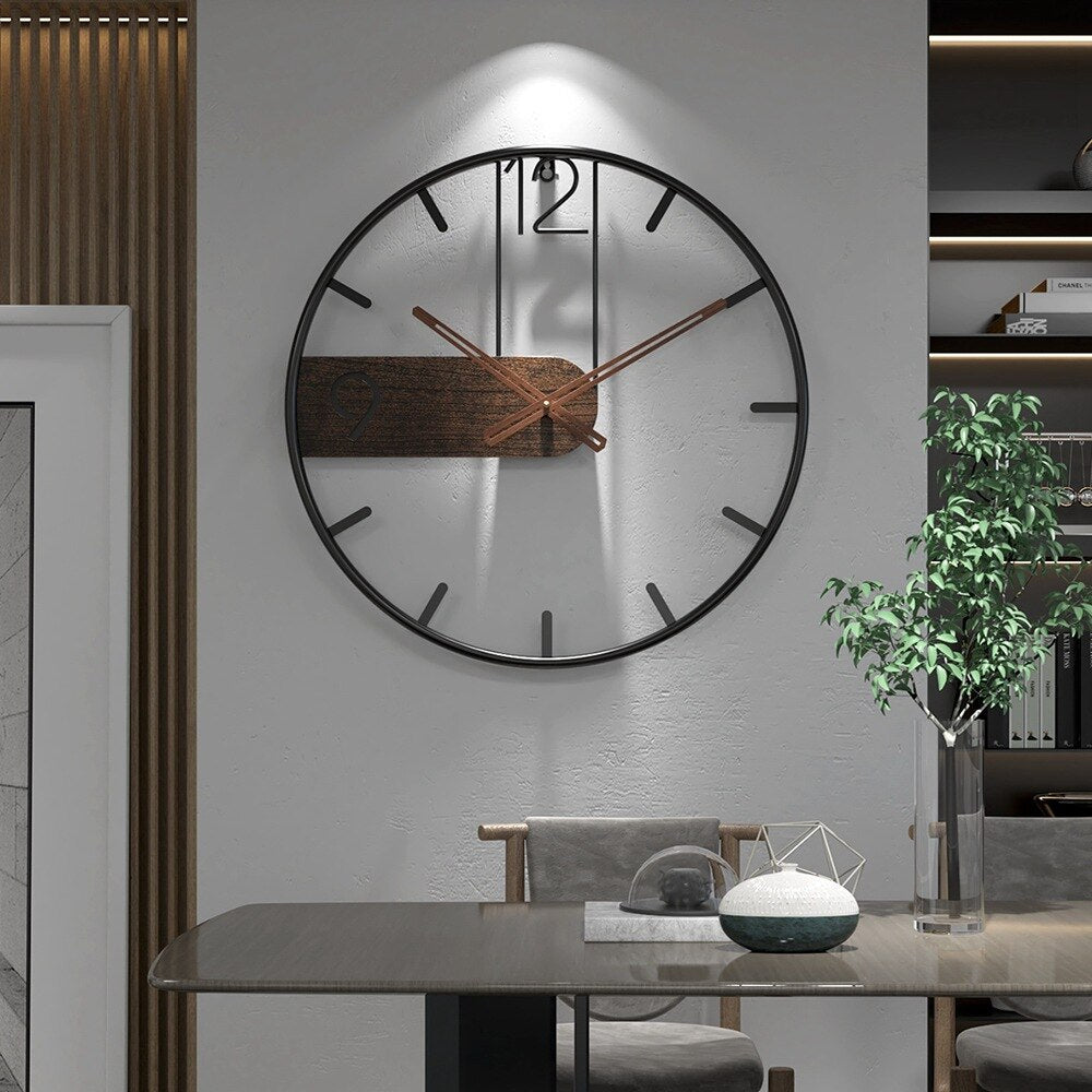 Walnut Wood Wall Clock | Modern Stainless Steel Frame