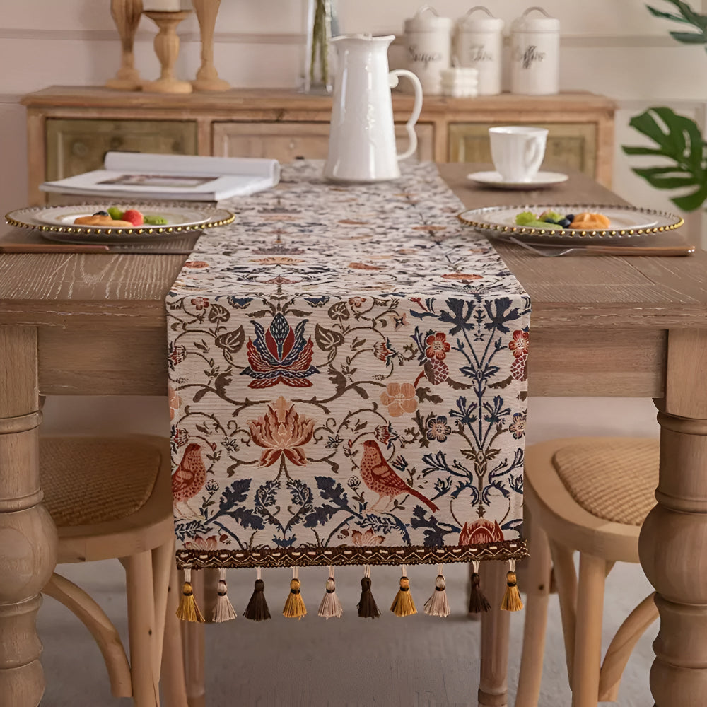 Vintage Floral Table Runner | Bird Pattern