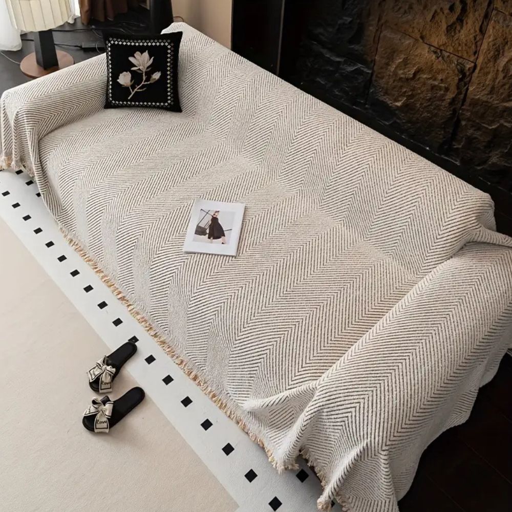 Woven Couch Cover | Striped Herringbone Sofa Bedding
