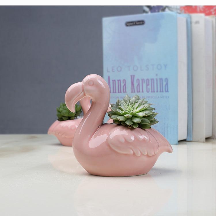 2-Piece Pink Flamingo Succulent Planter Set