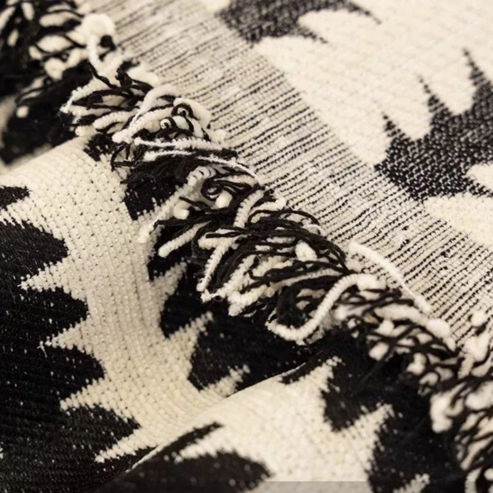 Striped Fringed Couch Cover | Plush Tufted Sofa Bedding