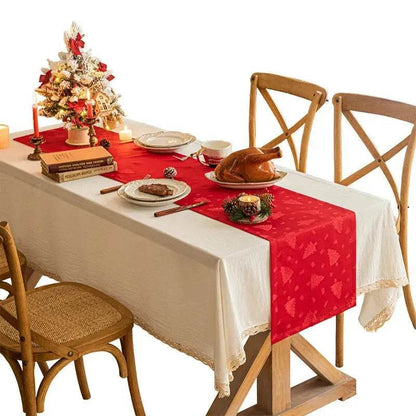 Green Christmas Table Runner | Dark Patterned Fabric