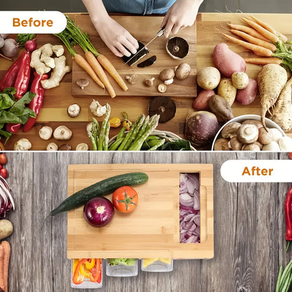 Bamboo Cutting Board | Kitchen Prep Station with Storage Trays & Graters