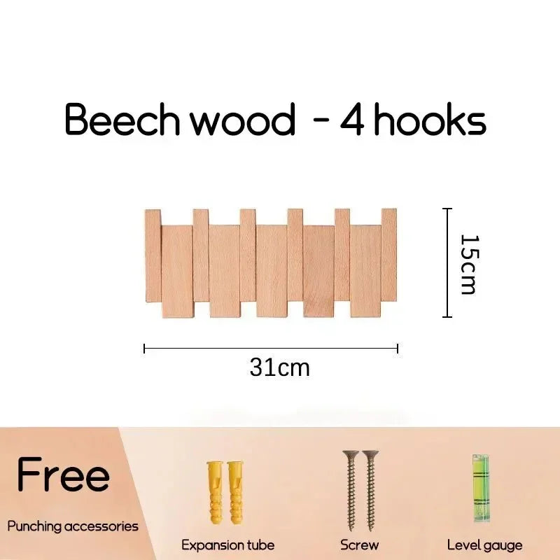 Horizontal Wood Wall Hook Rack