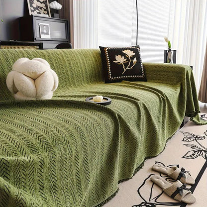 Herringbone Tassel Couch Cover | Chenille Sofa Bedding