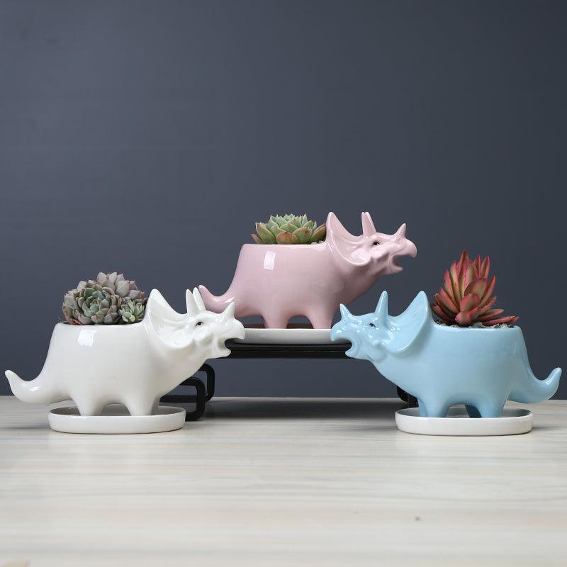 Dinosaur Succulent Planter Pot with Drainage Tray