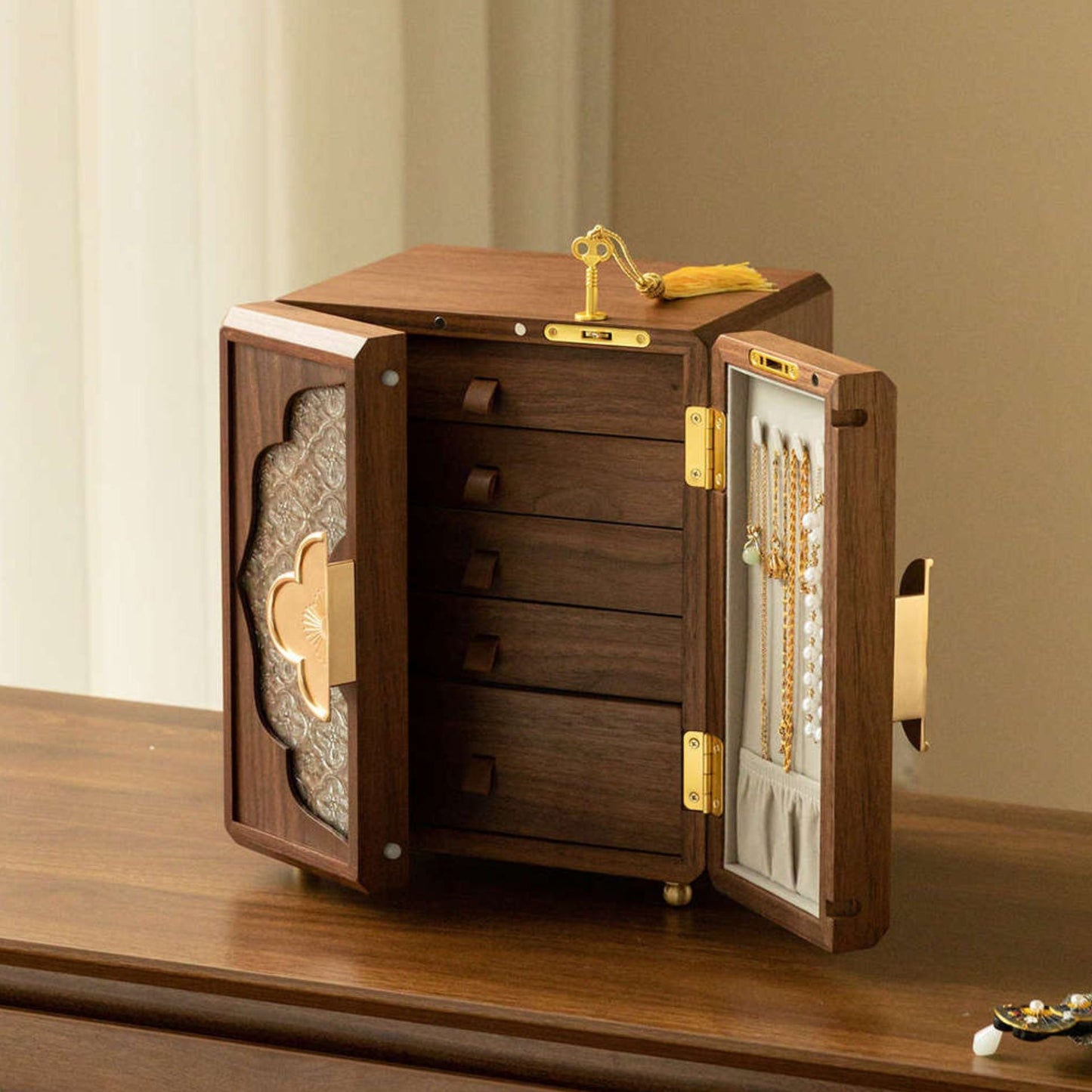 Lockable Wooden Jewelry Storage Cabinet