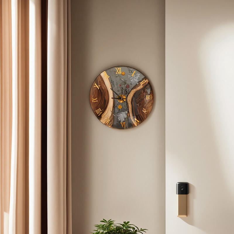 Walnut Wood Resin Floral Wall Clock