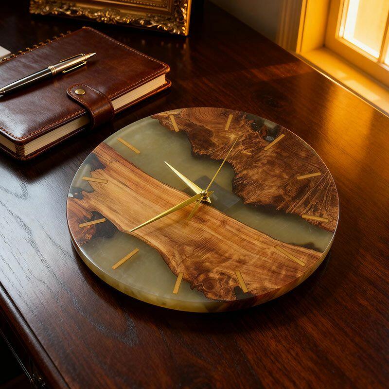 Clear Resin & Wood Fusion Wall Clock