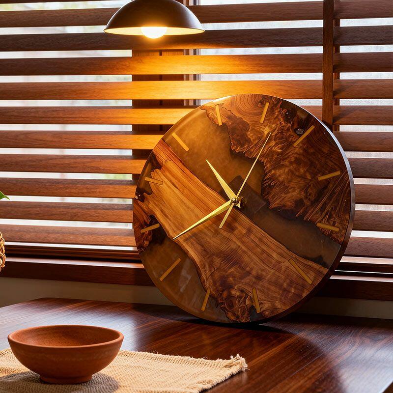 Clear Resin & Wood Fusion Wall Clock